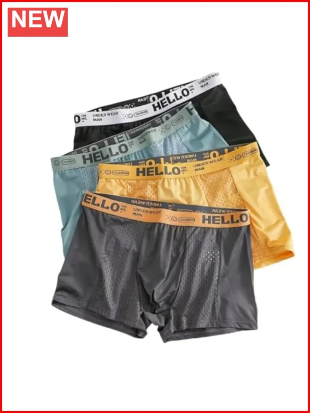 Men's Mesh Ice Silk Boxer Briefs Breathable Underwear 4-Pack